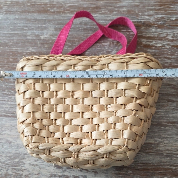 Floral Woven Mini Bag with Pink Handle - Picture 3 of 5